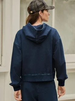 Donkerblauw - Denim Jersey Zip Through Hoodie