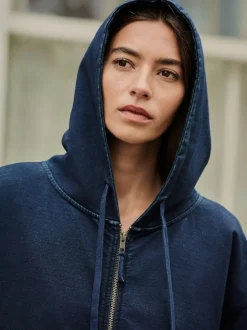 Donkerblauw - Denim Jersey Zip Through Hoodie