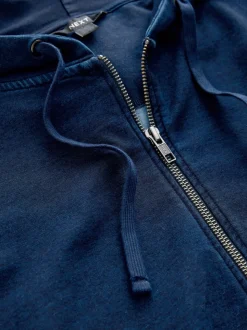 Donkerblauw - Denim Jersey Zip Through Hoodie