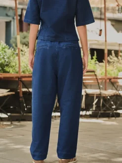Donkerblauw - Denim Jersey Broeken met Barrel jeans