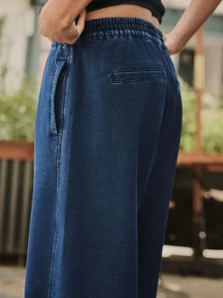 Donkerblauw - Denim Jersey Broeken met Barrel jeans