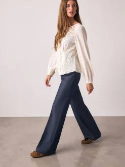 Donkerblauw - Denim Military Slim Flare Trousers