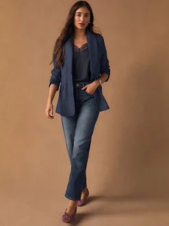 Donkerblauw - Denim Military Fitted Single Breasted Blazer