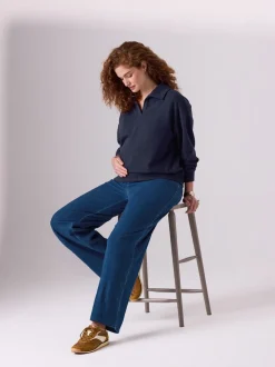 Donkerblauw - Denim zwangerschapsleggings met wijde pijpen