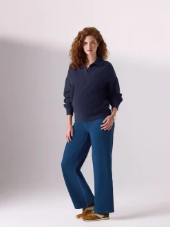 Donkerblauw - Denim zwangerschapsleggings met wijde pijpen