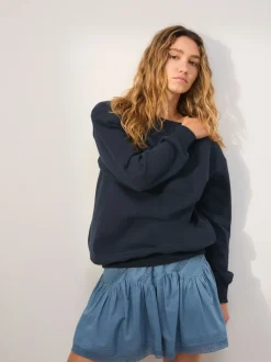 Donkerblauw - Essentials sweatshirt met relaxte pasvorm, lange snit en zakken
