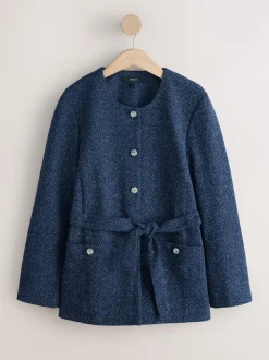 Donkerblauw - Fleck Boucle Belted Jacket