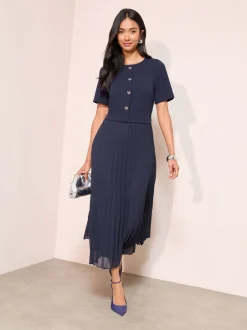 Donkerblauw - Friends Like These Button Down 2-In-1 Pleated Dress