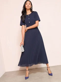 Donkerblauw - Friends Like These Button Down 2-In-1 Pleated Dress
