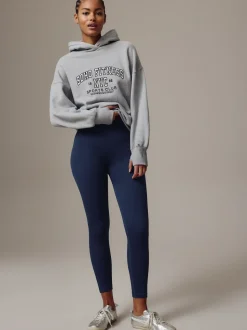 Donkerblauw - Geribbelde naadloze legging met hoge taille