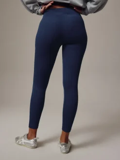 Donkerblauw - Geribbelde naadloze legging met hoge taille