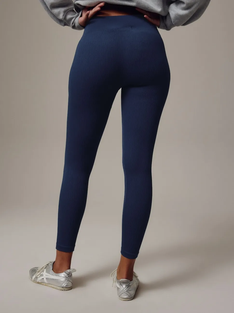 Donkerblauw - Geribbelde naadloze legging met hoge taille