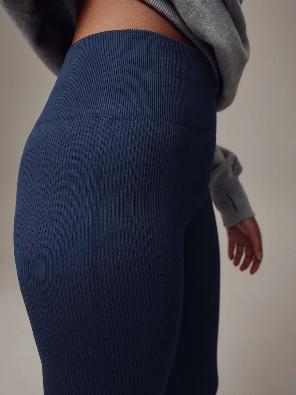 Donkerblauw - Geribbelde naadloze legging met hoge taille