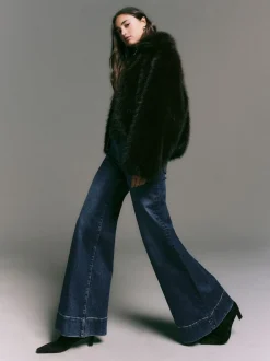 Donkerblauw - High Rise stretchy Jeans met wijde pijpen