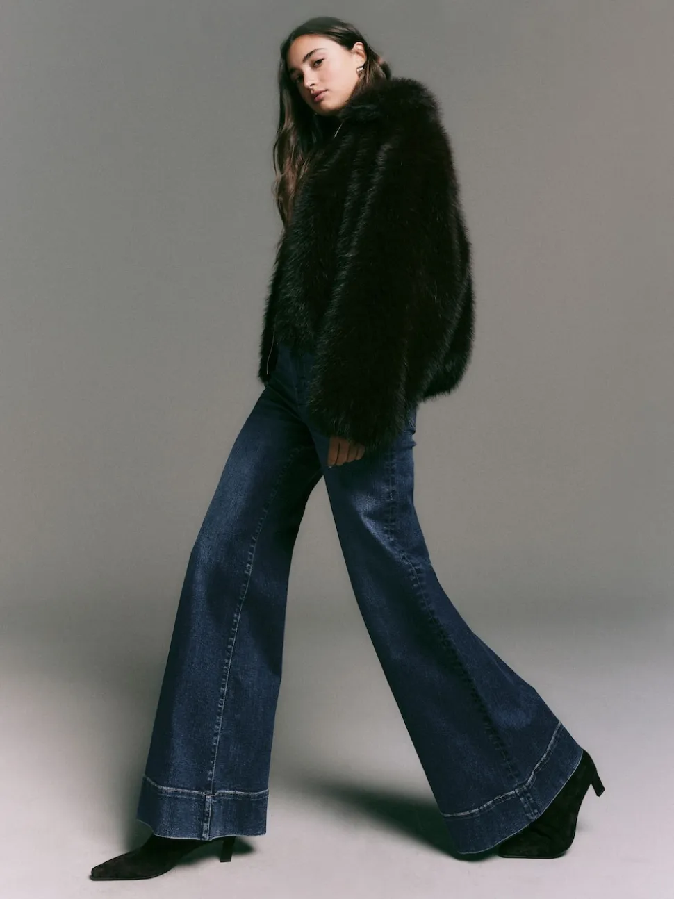 Donkerblauw - High Rise stretchy Jeans met wijde pijpen