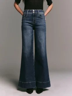 Donkerblauw - High Rise stretchy Jeans met wijde pijpen