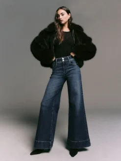 Donkerblauw - High Rise stretchy Jeans met wijde pijpen