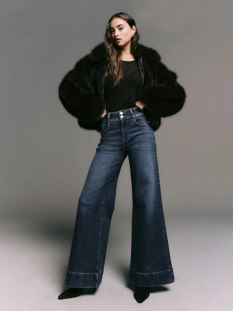 Donkerblauw - High Rise stretchy Jeans met wijde pijpen