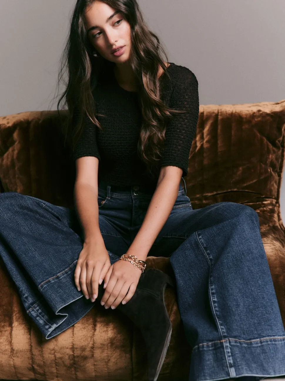 Donkerblauw - High Rise stretchy Jeans met wijde pijpen