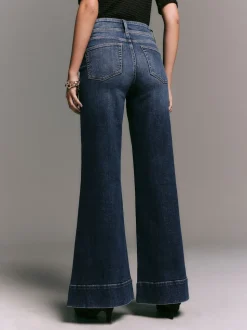 Donkerblauw - High Rise stretchy Jeans met wijde pijpen