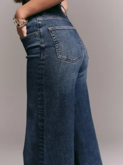 Donkerblauw - High Rise stretchy Jeans met wijde pijpen