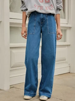 Donkerblauw - High Rise Utility Wijde pijpen Jeans