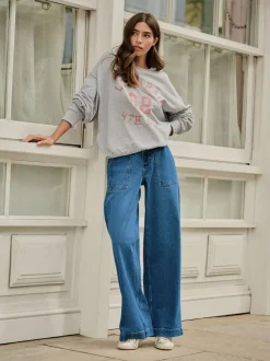 Donkerblauw - High Rise Utility Wijde pijpen Jeans