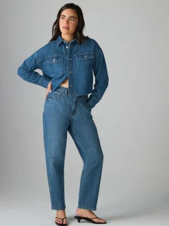 Donkerblauw - Hourglass comfortabele mom jeans met stretch en stretch