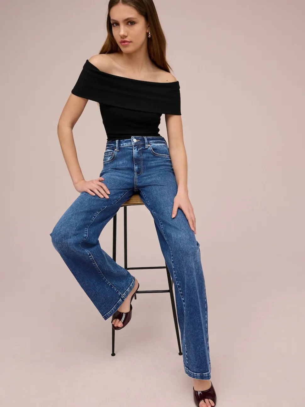 Donkerblauw - Jeans met wijde pijpen