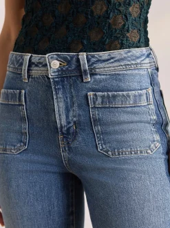 Donkerblauw - Jeans met wijde pijpen en opgestikte zakken