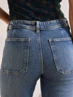 Donkerblauw - Jeans met wijde pijpen en opgestikte zakken