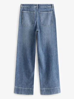 Donkerblauw - Jeans met wijde pijpen en opgestikte zakken