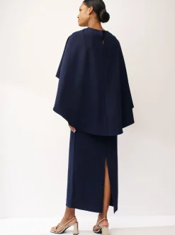 Donkerblauw - Lange jurk met cape