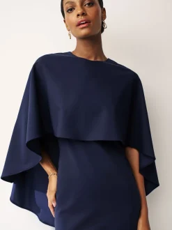 Donkerblauw - Lange jurk met cape