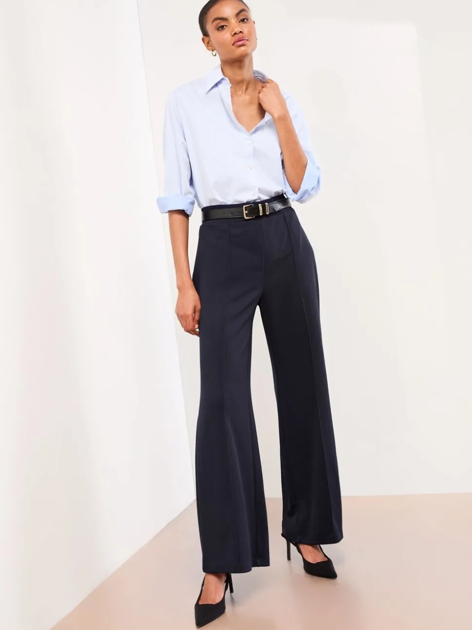 Donkerblauw - Lipsy - Broek met wijde pijpen en hoge taille