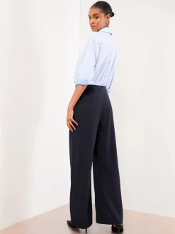 Donkerblauw - Lipsy - Broek met wijde pijpen en hoge taille