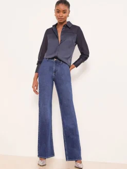 Donkerblauw - Lipsy Long Sleeve Satin Chiffon Mix Shirt