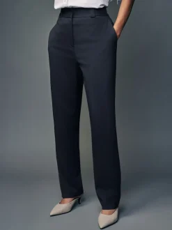 Donkerblauw - Maatgesneden slim fit broek van stevige stof