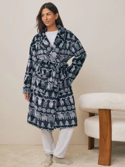Donkerblauw - Matching Family Christmas Fairisle pattern Hamish The Highland Cow Dressing Gown