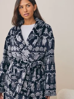 Donkerblauw - Matching Family Christmas Fairisle pattern Hamish The Highland Cow Dressing Gown