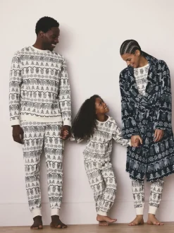 Donkerblauw - Matching Family Christmas Fairisle pattern Hamish The Highland Cow Dressing Gown