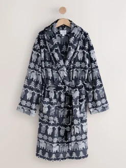 Donkerblauw - Matching Family Christmas Fairisle pattern Hamish The Highland Cow Dressing Gown