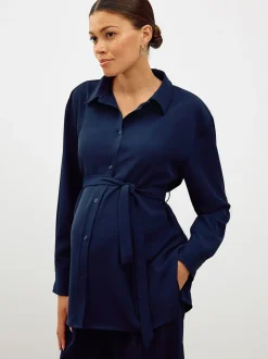 Donkerblauw - Maternity Belted Shirt