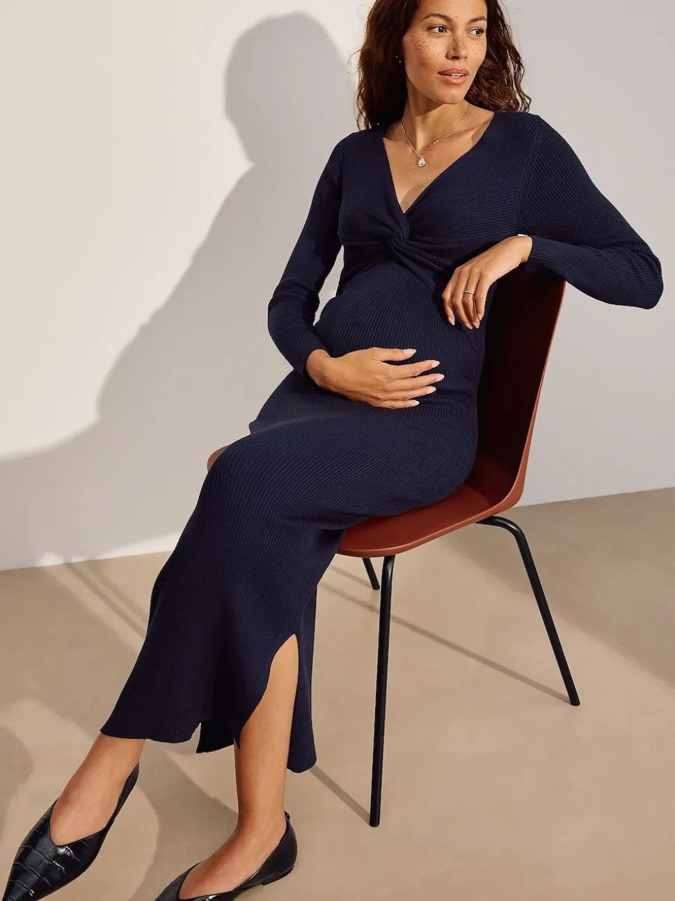 Donkerblauw - Maternity Twist Front Knit Jumper Dress