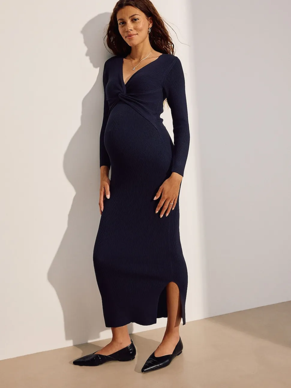 Donkerblauw - Maternity Twist Front Knit Jumper Dress