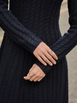 Donkerblauw - Mini-trui-jurk met kabelpatroon