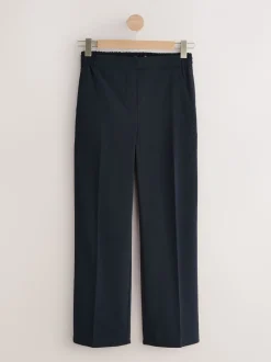 Donkerblauw - Modieus gesneden broek met wijde pijpen van wol