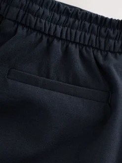 Donkerblauw - Modieus gesneden broek met wijde pijpen van wol