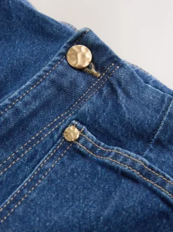 Donkerblauw - N Premium Hoog-Rijzige Comfort stretchy Jeans met Opgestikte Zakken en Wijde Pijpen