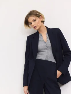 Donkerblauw - Op maat gemaakte blazer met enkele rij knopen van wol